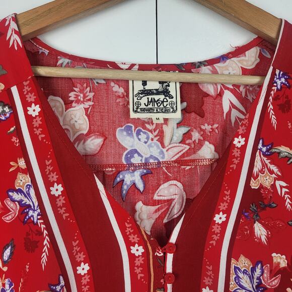 JAASE Floral Boho Tunic Top Romantic Ruffles Balloon Sleeve Button-Up Top | M - Picture 3 of 12